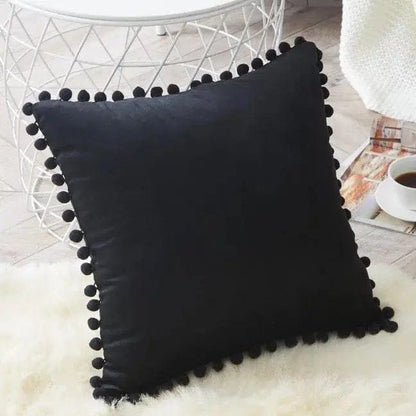 Velvet Pom-Pom Trim Cushion Cover Collection Black / 40x40xm by Simple Homes