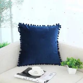 Velvet Pom-Pom Trim Cushion Cover Collection Blue / 40x40xm by Simple Homes