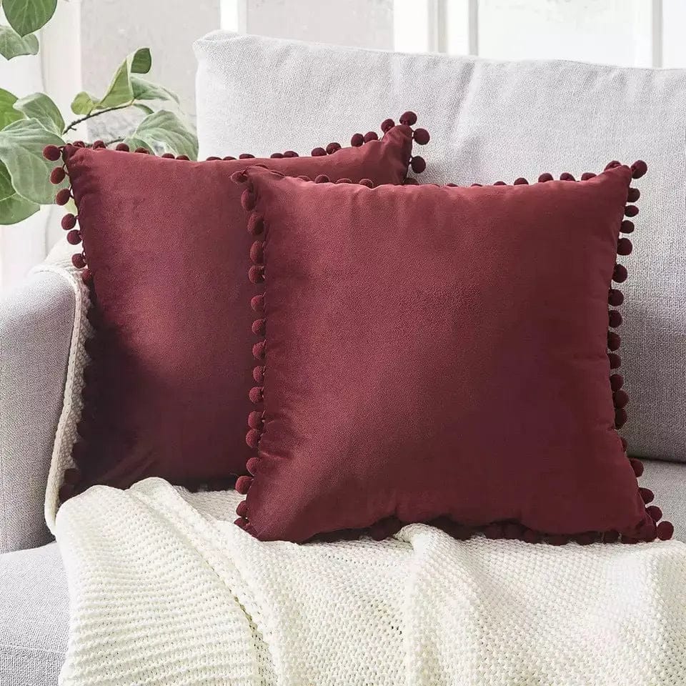 Velvet Pom-Pom Trim Cushion Cover Collection Bronze / 40x40xm by Simple Homes