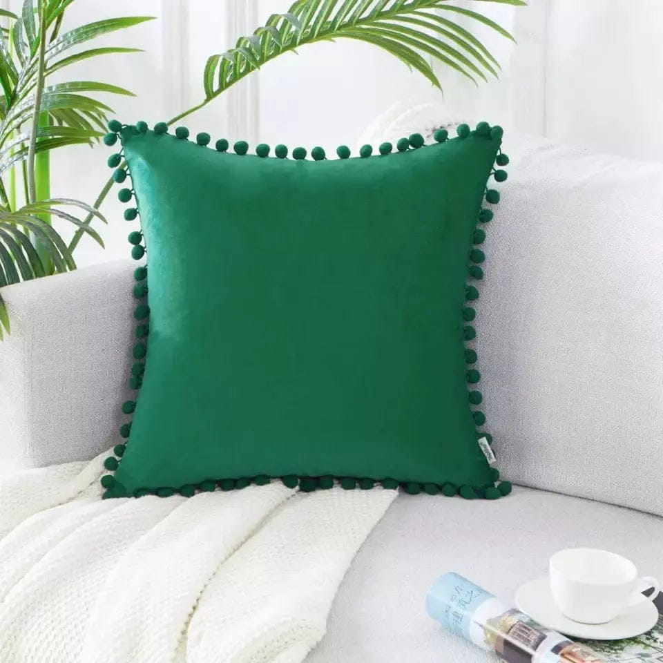 Velvet Pom-Pom Trim Cushion Cover Collection Green / 40x40xm by Simple Homes