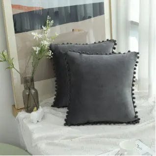 Velvet Pom-Pom Trim Cushion Cover Collection Grey / 40x40xm by Simple Homes