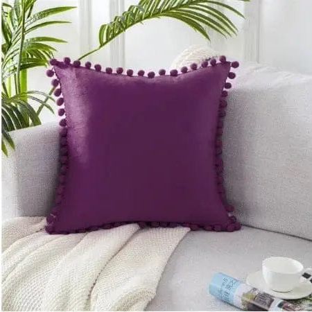 Velvet Pom-Pom Trim Cushion Cover Collection Purple / 40x40xm by Simple Homes