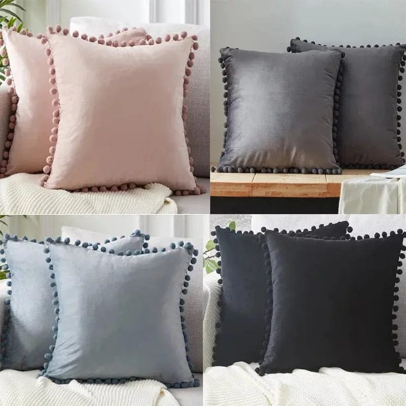 Velvet Pom-Pom Trim Cushion Cover Collection by Simple Homes