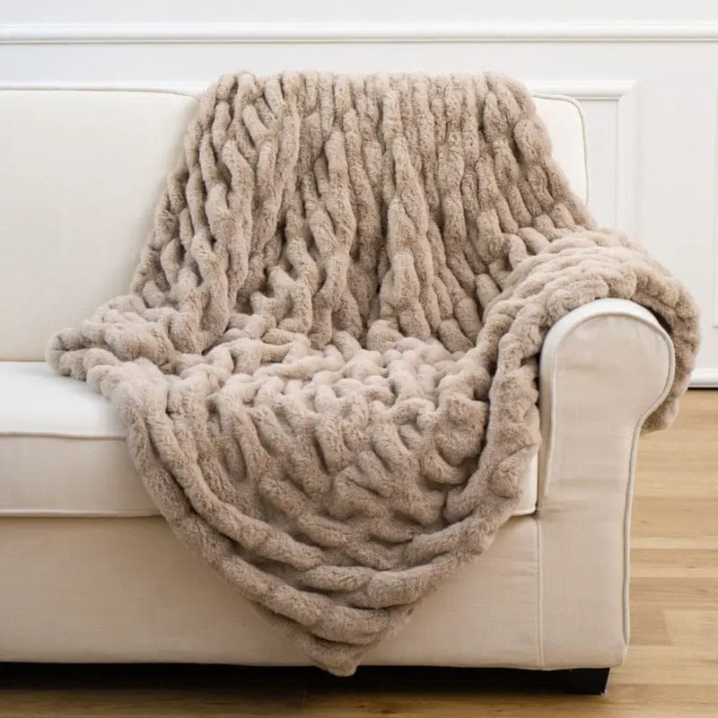 VelvetNest Faux Fur Throw Blanket Khaki / 127cmx152cm by Simple Homes