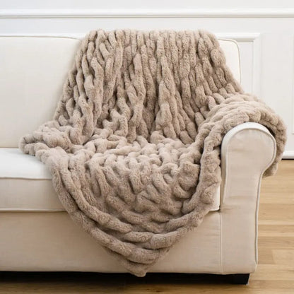 VelvetNest Faux Fur Throw Blanket Khaki / 127cmx152cm by Simple Homes