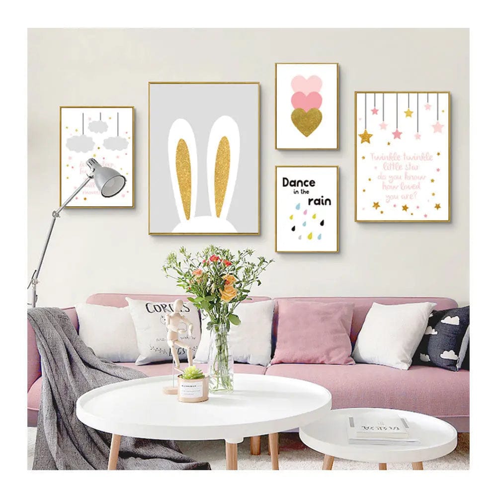 Whimsical Bunny & Rain Wall Art Set 6style / 13x18cm by Simple Homes