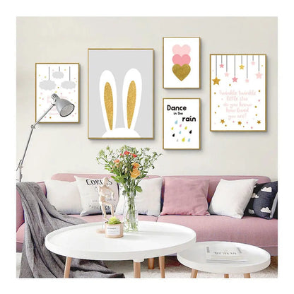 Whimsical Bunny & Rain Wall Art Set 6style / 13x18cm by Simple Homes