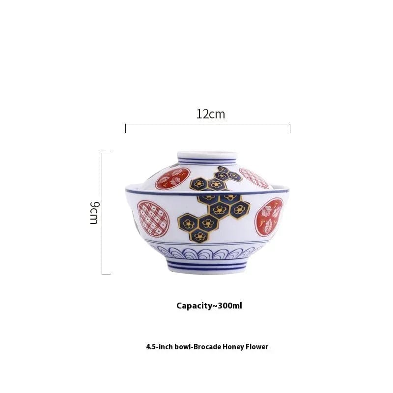 Whispers of Japan – Porcelain Stew Bowl with Lid 4.5inches Round Brocade Flower by Simple Homes