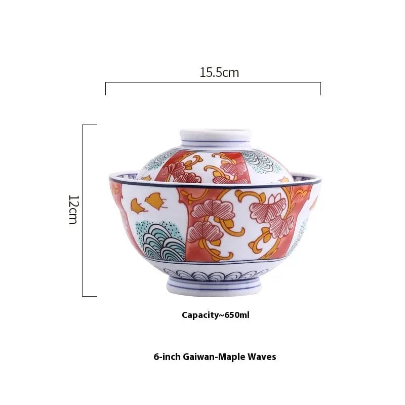 Whispers of Japan – Porcelain Stew Bowl with Lid 6inches Maple Leaf HAILANG by Simple Homes