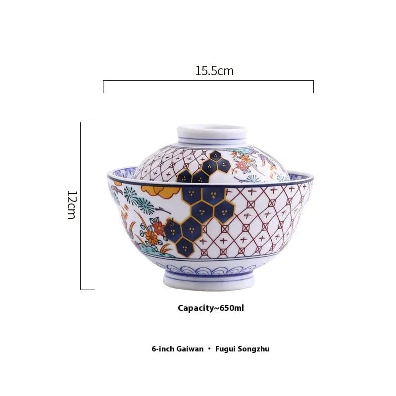 Whispers of Japan – Porcelain Stew Bowl with Lid 6inches Rich Pine And Bamboo by Simple Homes