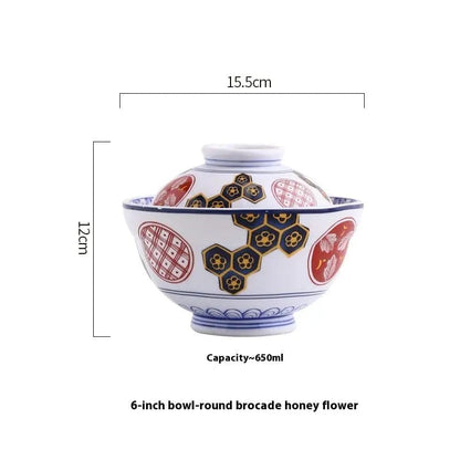 Whispers of Japan – Porcelain Stew Bowl with Lid 6inches Round Brocade by Simple Homes