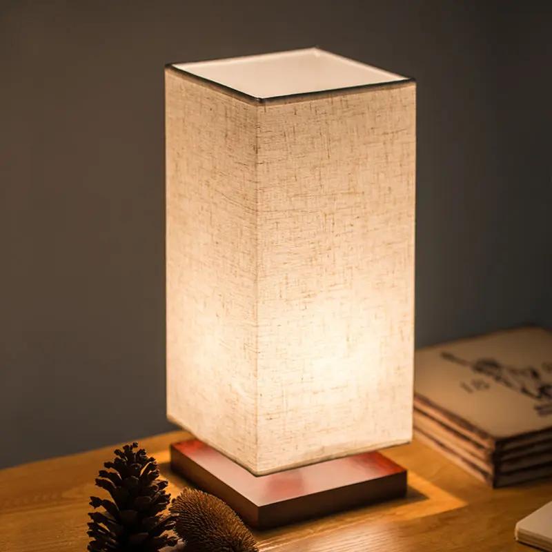 Wooden LED Table Lamp with Linen Shade – USB Bedside Decorative Light 1001style / 01style / Uk by Simple Homes