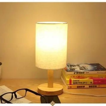 Wooden LED Table Lamp with Linen Shade – USB Bedside Decorative Light 5031style / 01style / Uk by Simple Homes