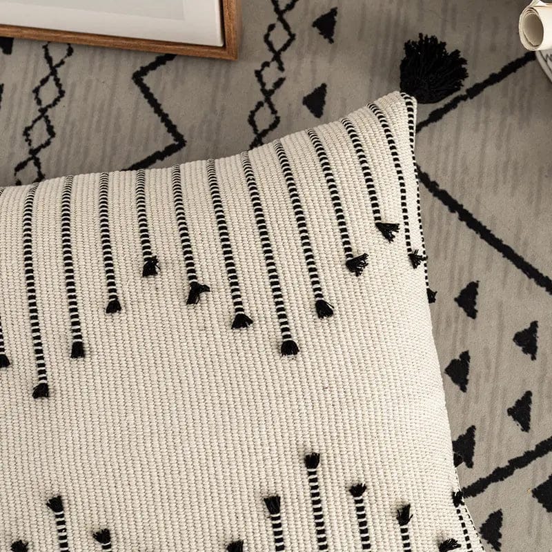 Woven Fringe Pillow Cover – Black & White Black / 45x45cm by Simple Homes