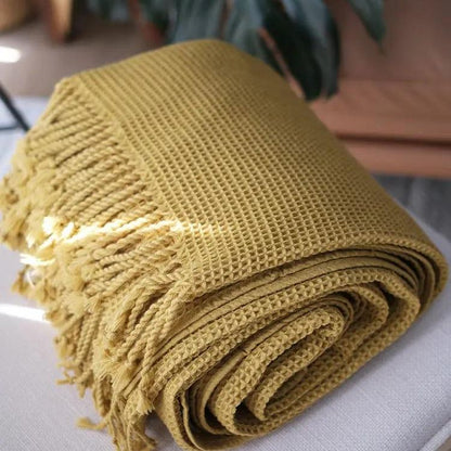 Woven Warmth – Lightweight Acrylic Throw Blanket Yellow / 150x220CM by Simple Homes