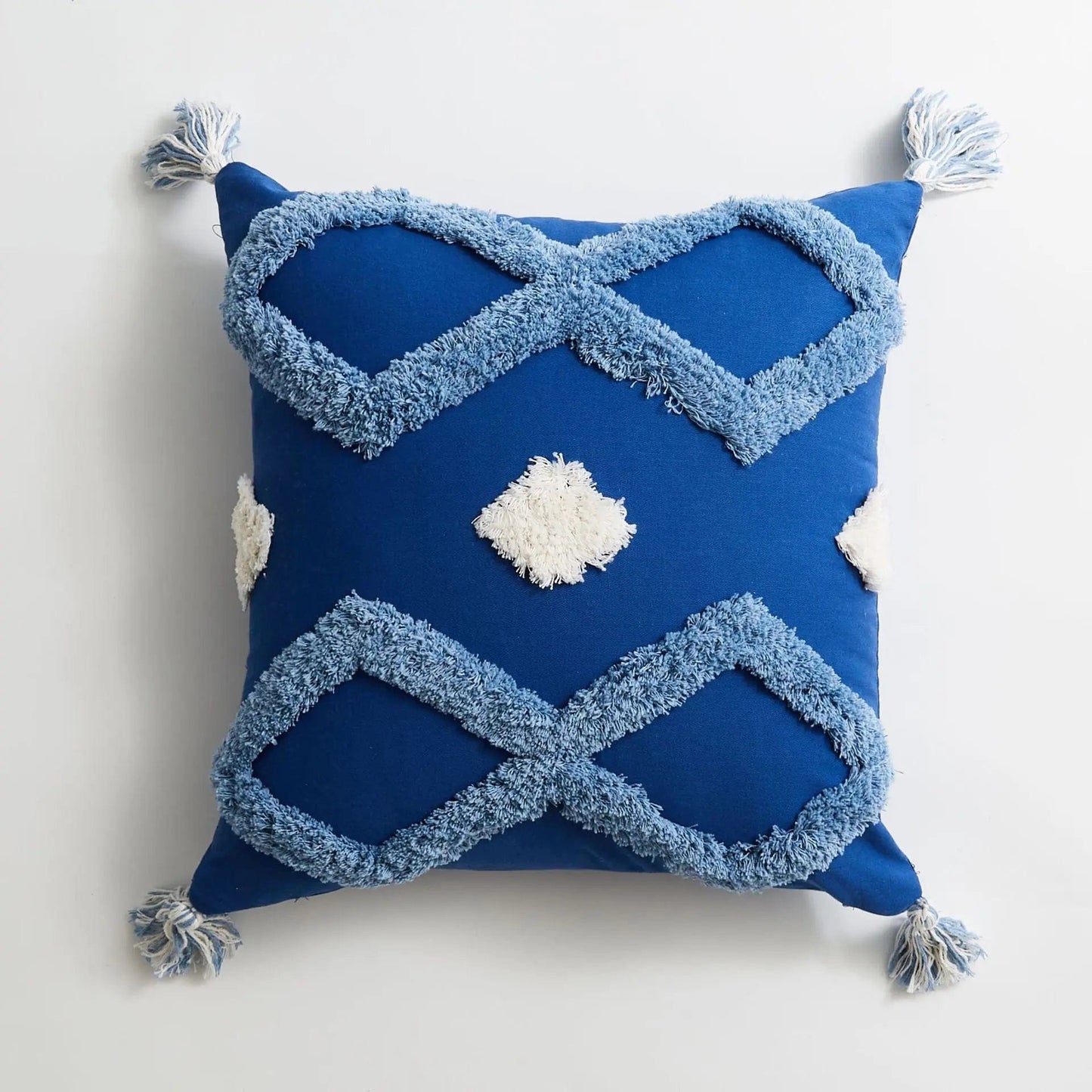 ZigZag Threads Embroidered Cotton Cushion Cover 01 Blue / 45x 45cm by Simple Homes