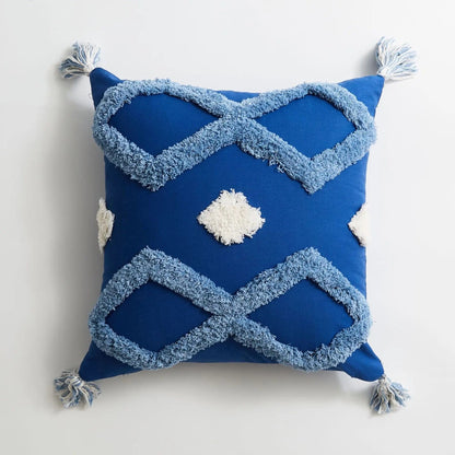 ZigZag Threads Embroidered Cotton Cushion Cover 01 Blue / 45x 45cm by Simple Homes