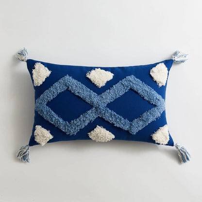 ZigZag Threads Embroidered Cotton Cushion Cover 02 Blue / 30x50cm by Simple Homes
